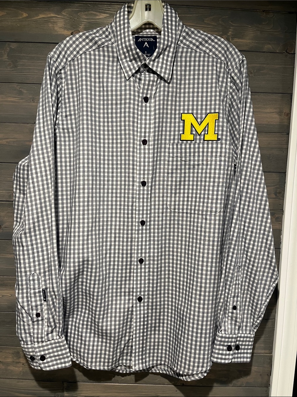 NWOT Antigua Michigan State Gray Gingham Button-Up Shirt S